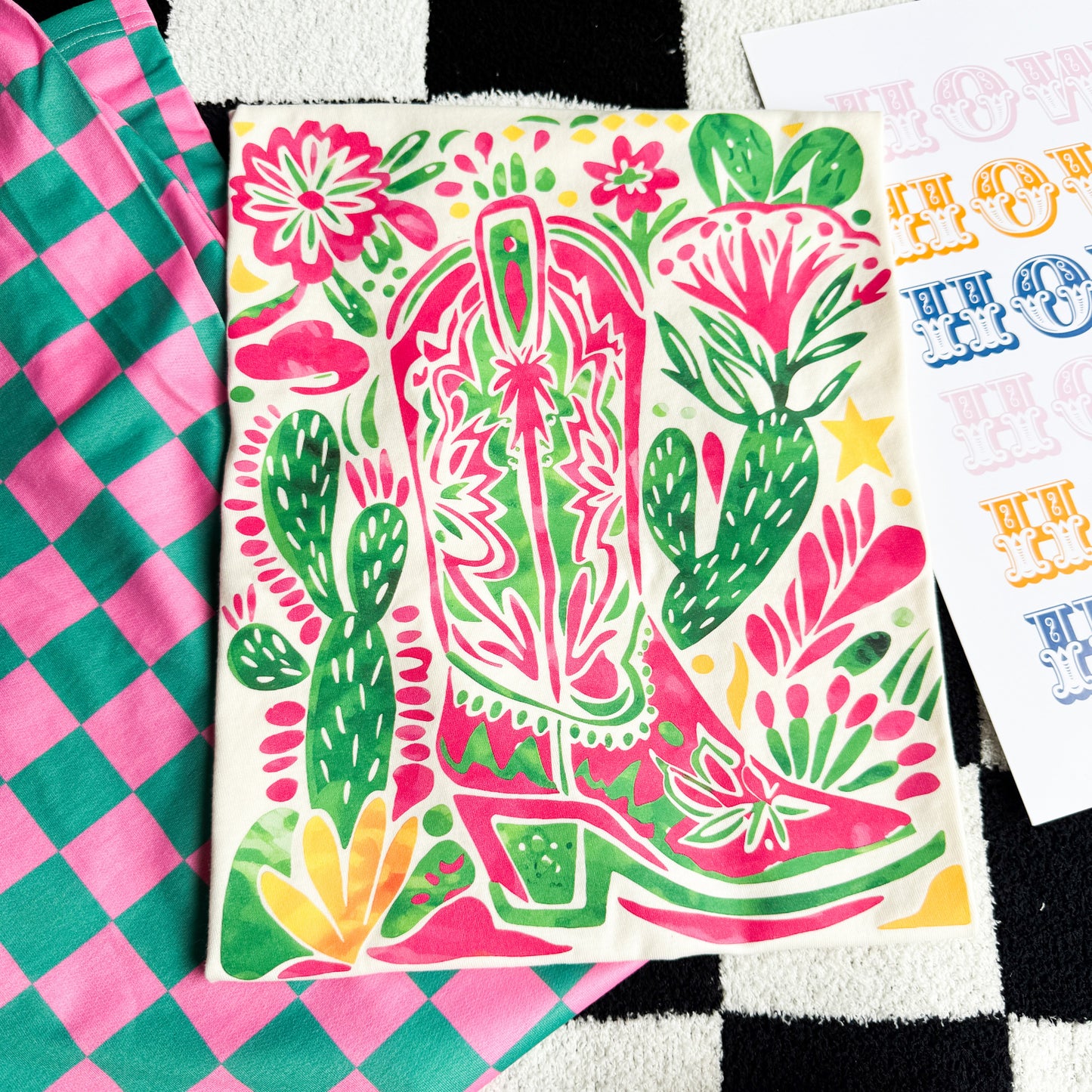 Pink Cactus Boot Graphic Tee