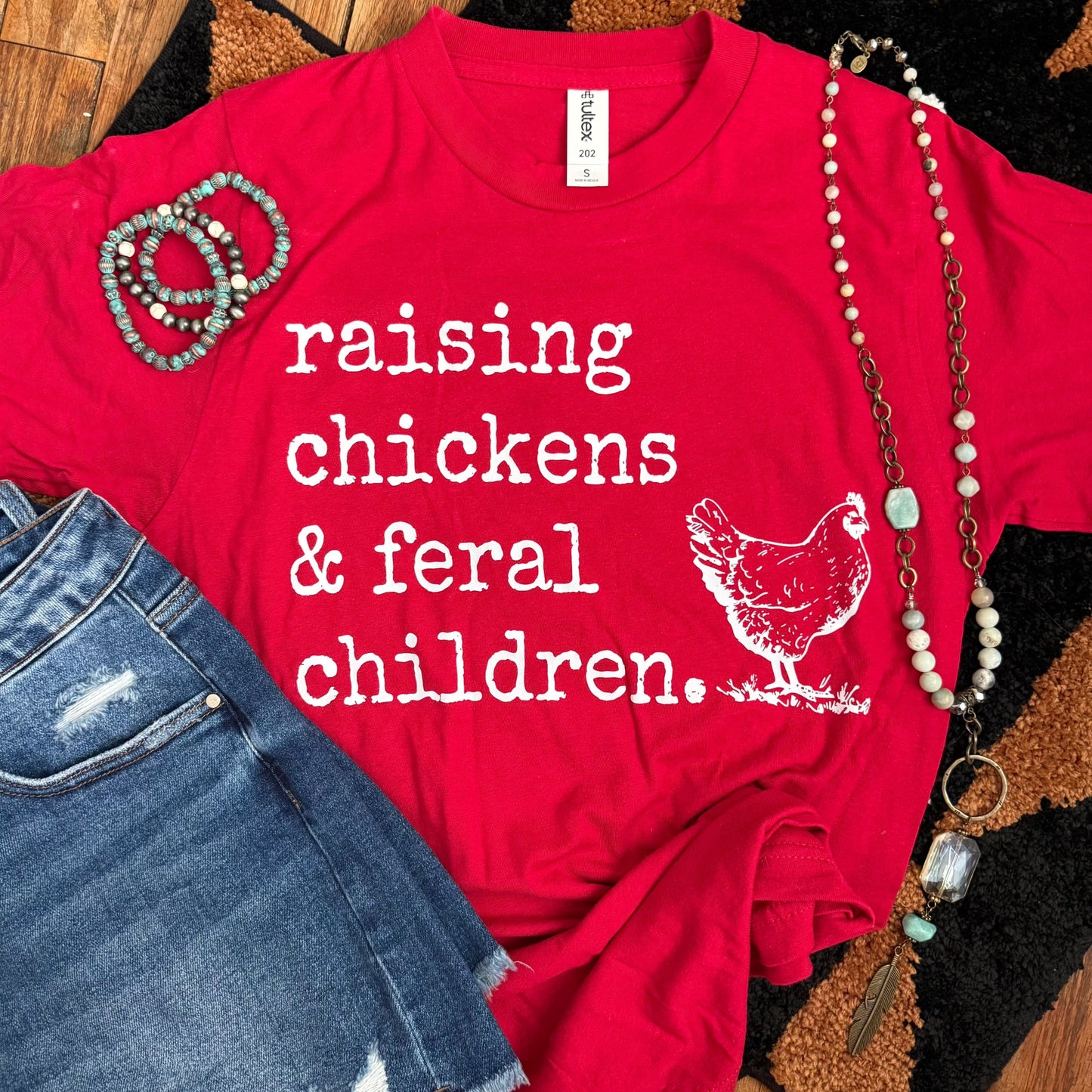 FestiviTees Women - Apparel - Shirts - T-Shirts Raising Chickens & Feral Children Soft Graphic Tee