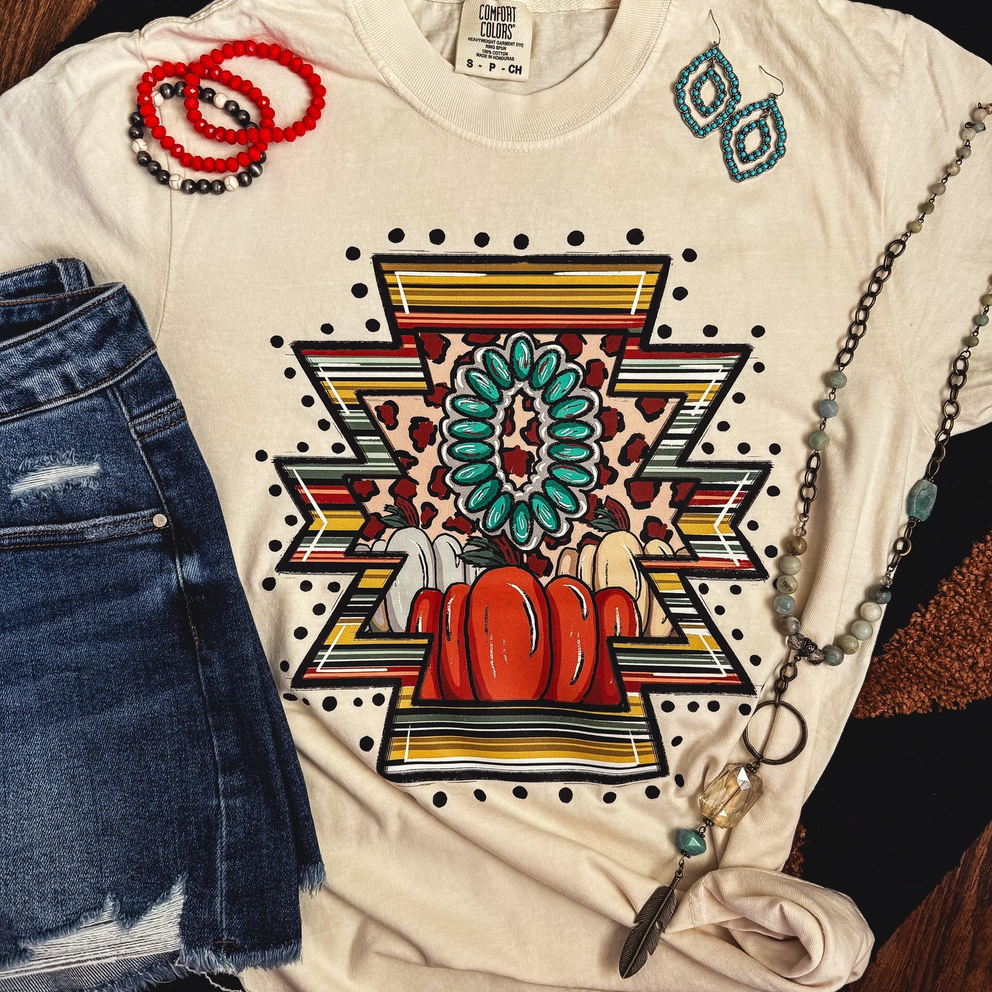 FestiviTees Women - Apparel - Shirts - T-Shirts Western Pumpkin Aztec Soft Graphic Tee Soft Graphic Tee
