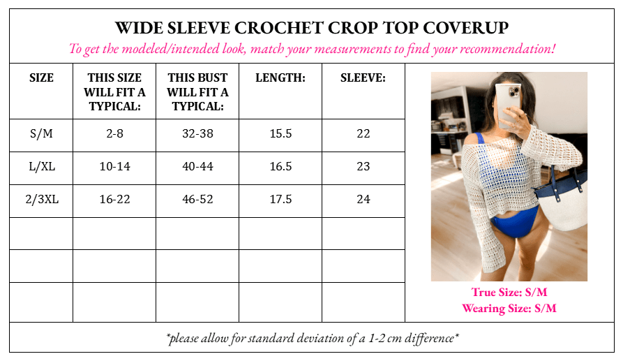 PRE - ORDER Wide Sleeve Crochet Crop Top Coverup - 6/6 - Girl Code Couture