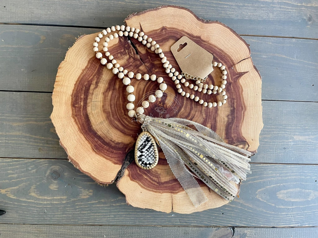 New Infatuation Matte Beaded Necklace with Tassel & Snake Pendant
