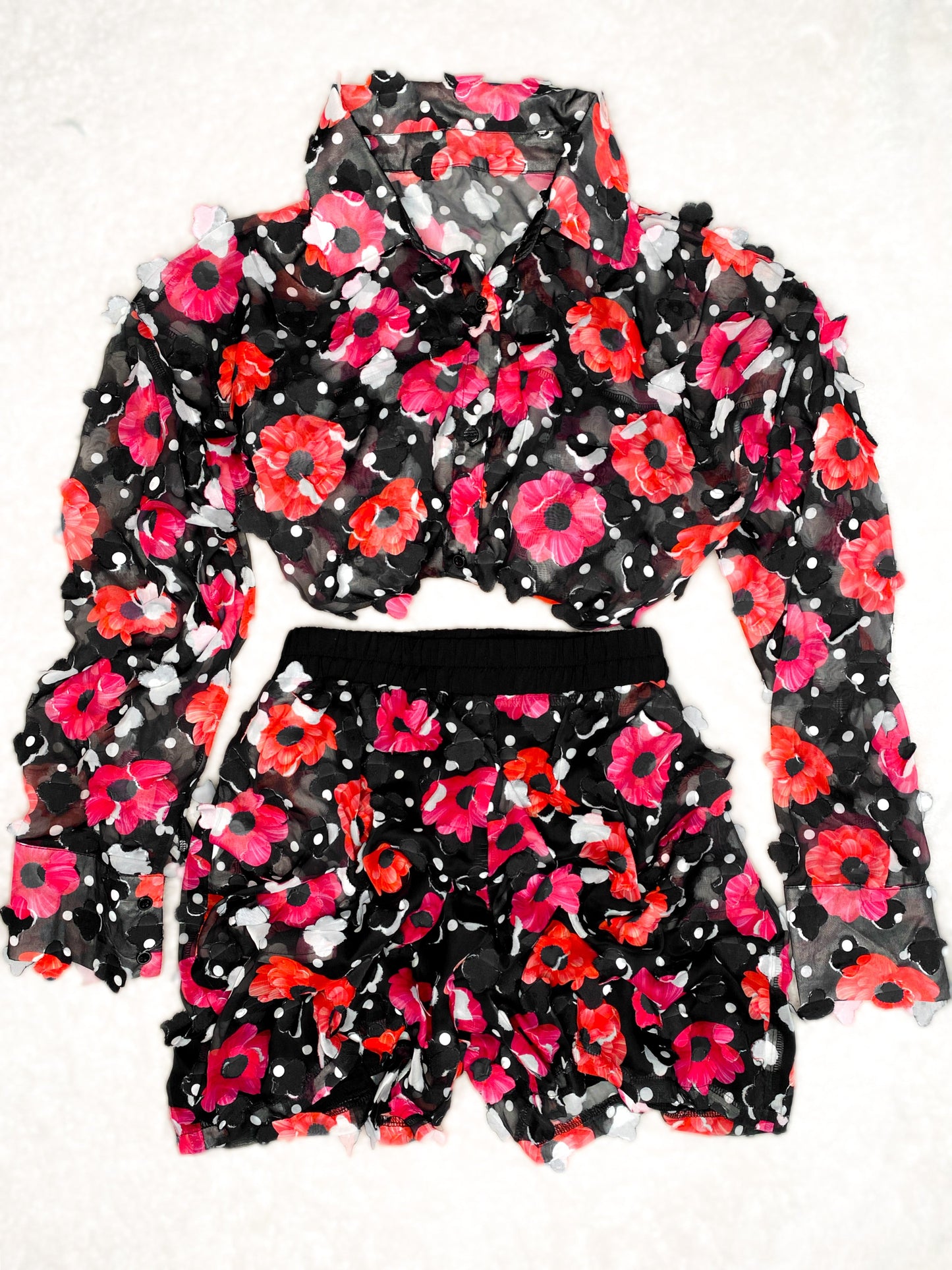 Flora 3D Floral Shorts Set - Girl Code Couture