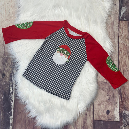 Embroidered Santa Checkered Boy's  Raglan