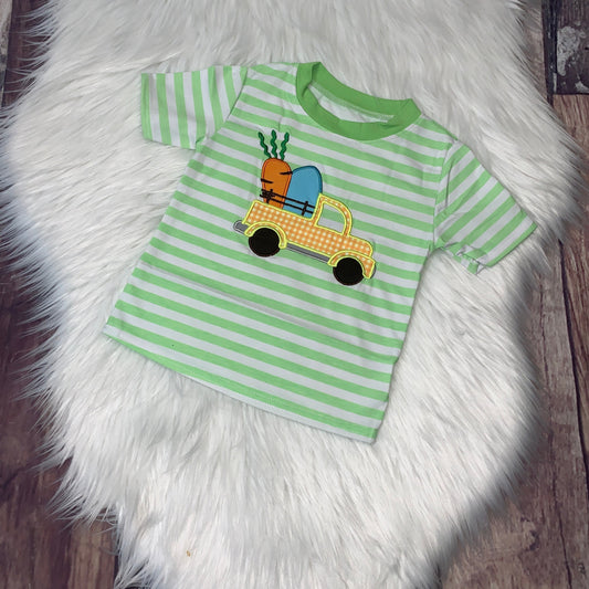 Embroidered Pickup Green Striped Short Sleeve Tee