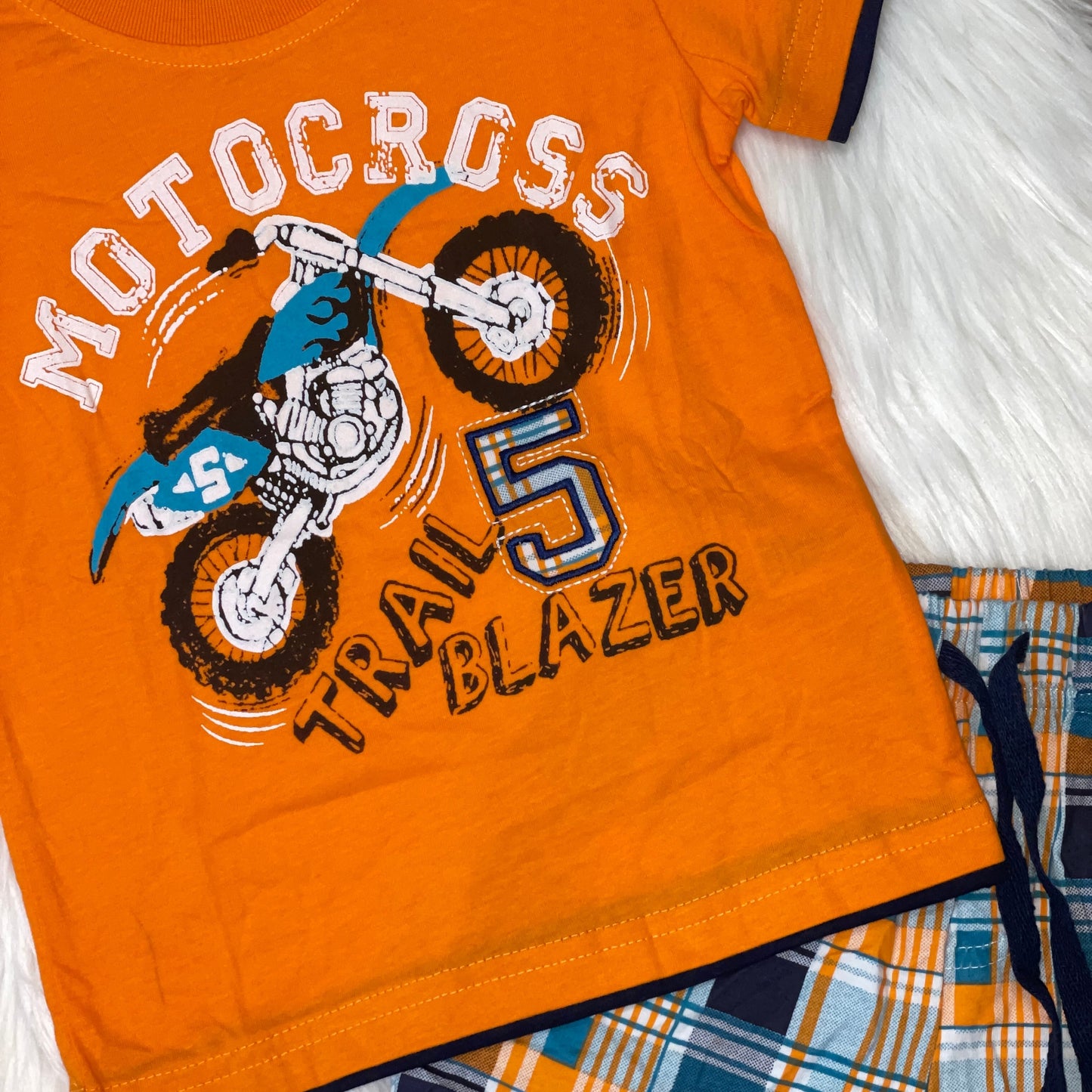 Motocross Trail Blazer Orange T-Shirt and Plaid Short Set