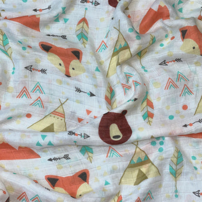 Extra Soft Bamboo Cotton Muslin Baby Blanket - Fox & Bear