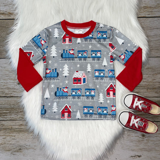 North Pole Express Christmas Train Printed Long Sleeve Shirt