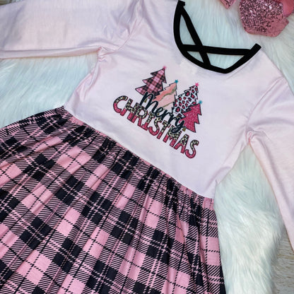 Pink Merry Christmas CrissCross Long Sleeve Dress