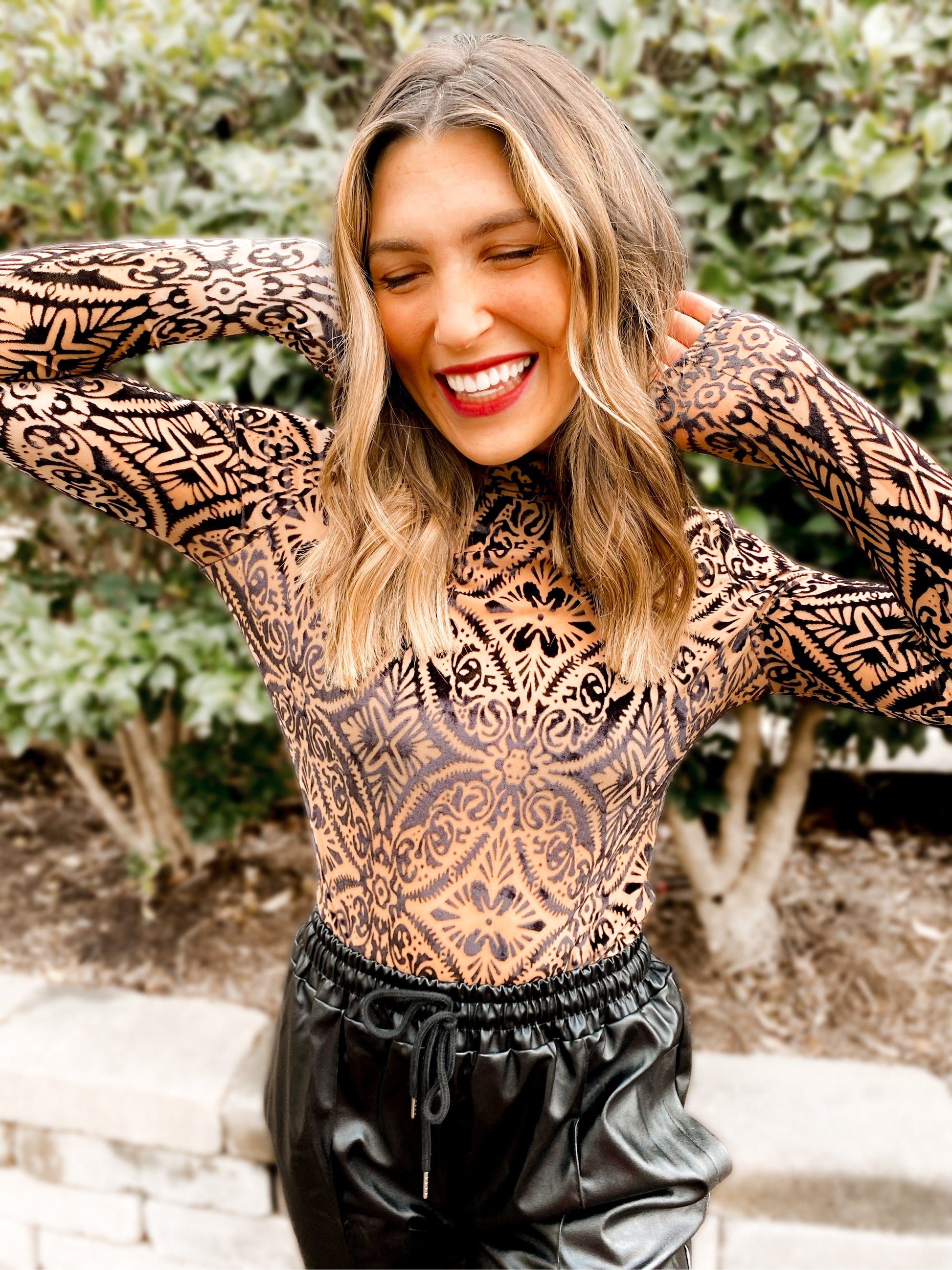 Mila Mesh & Velvet Mockneck Top - Girl Code Couture