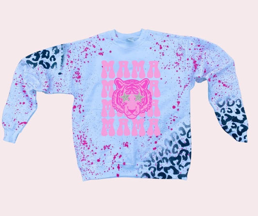 Mama Tiger Stacked Black Leopard Pink Splatter Sweatshirt