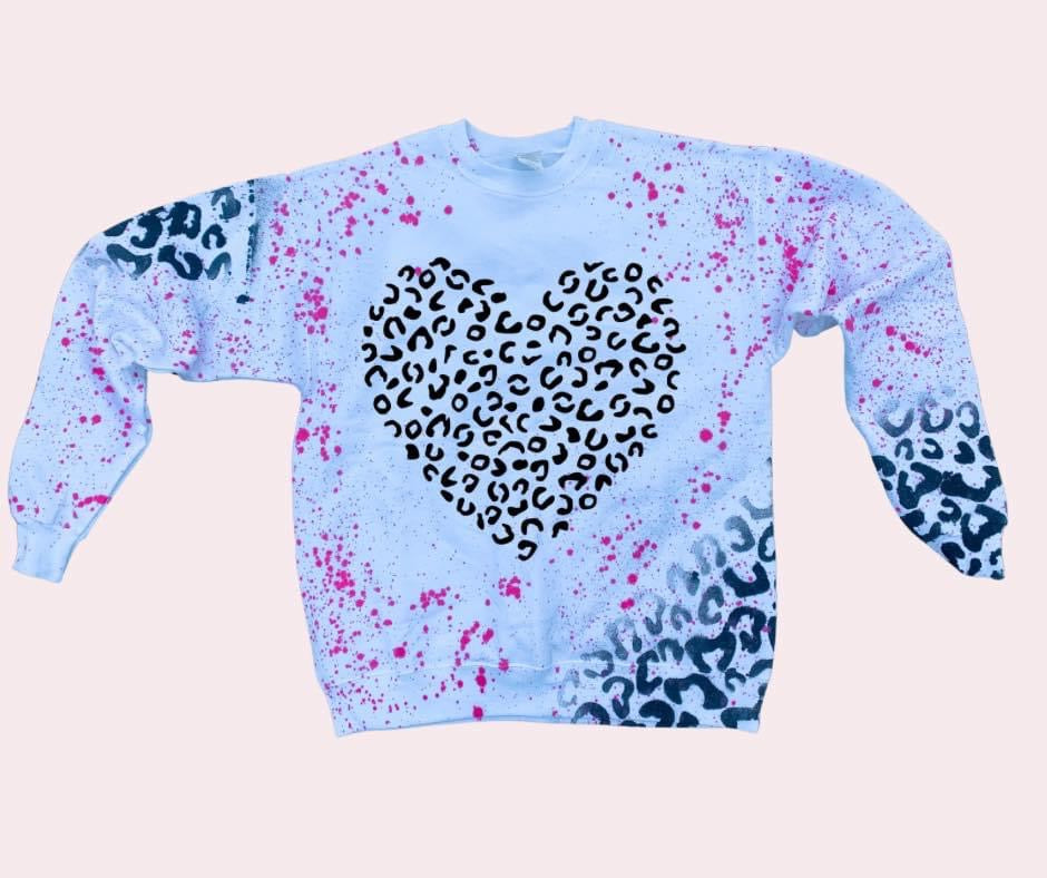 Leopard Heart Black Leopard Pink Splatter Sweatshirt