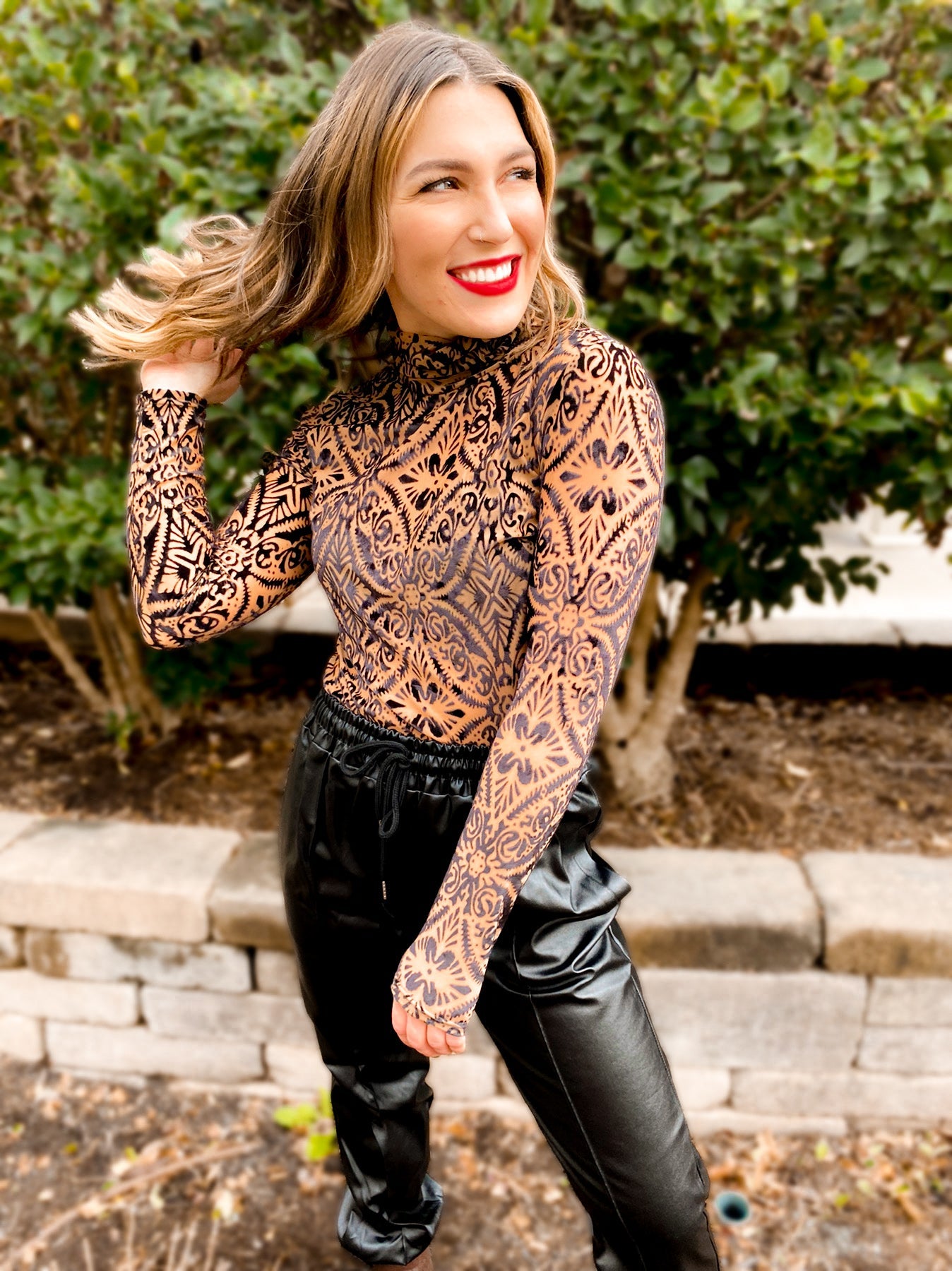 Mila Mesh & Velvet Mockneck Top - Girl Code Couture