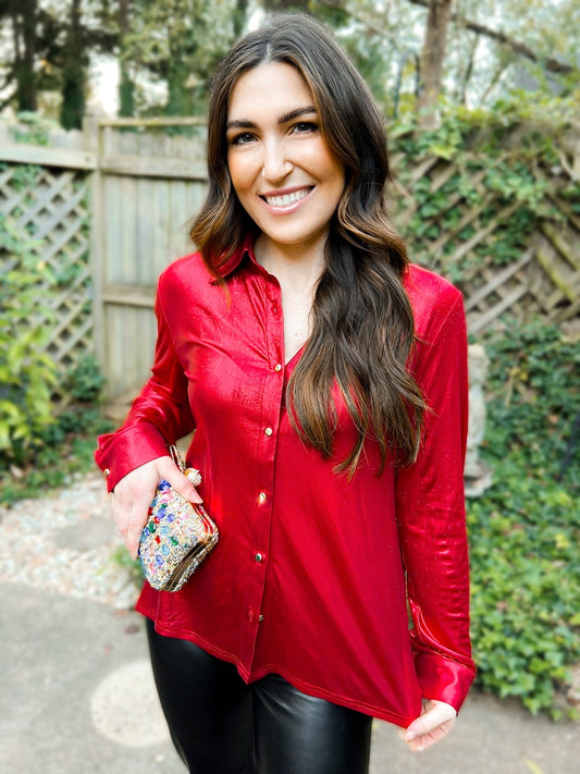 Halo Holographic Button - Up Blouse - Girl Code Couture