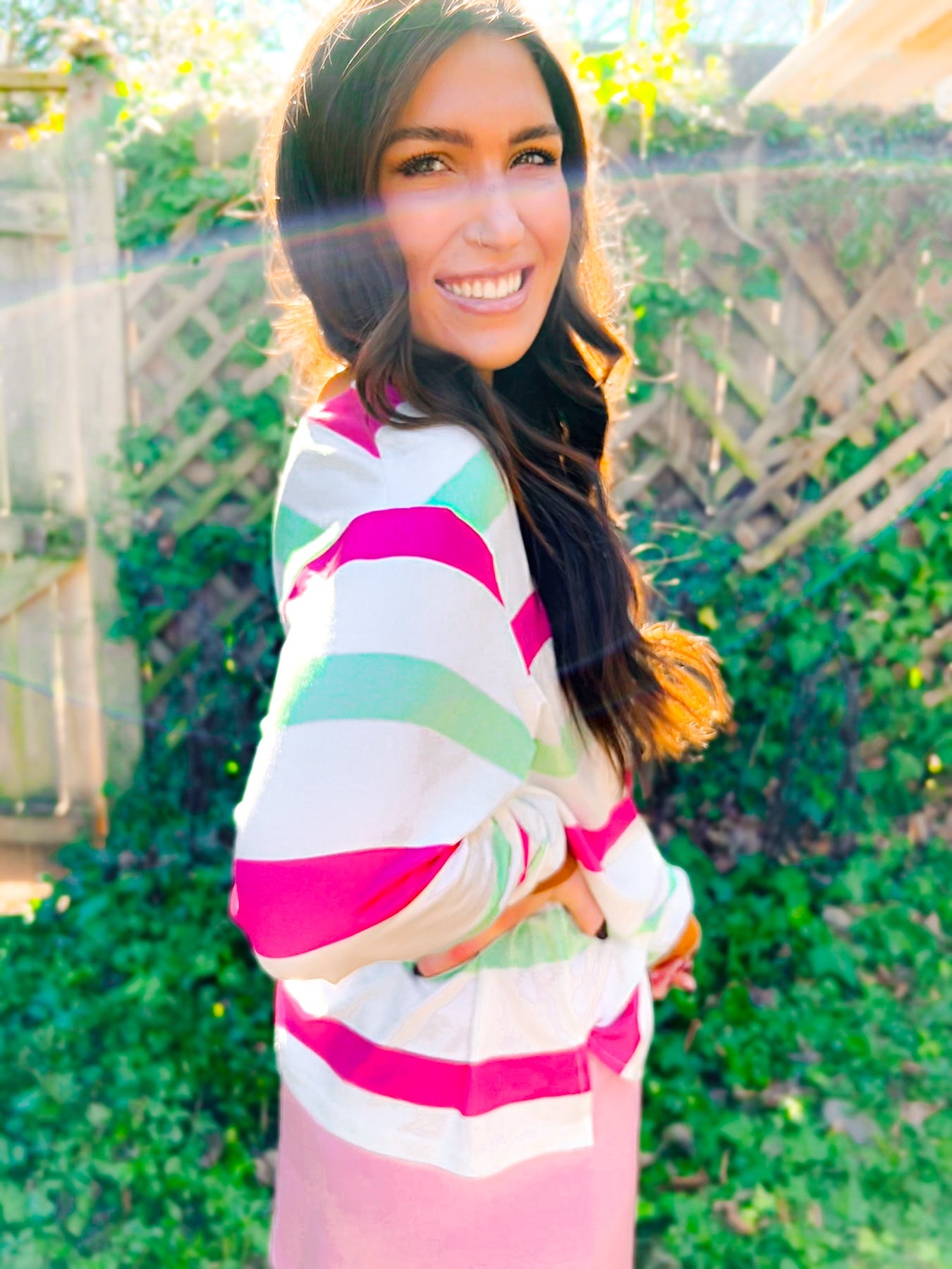 Mimi Multi - Color Striped Bell Sleeve Top - Girl Code Couture