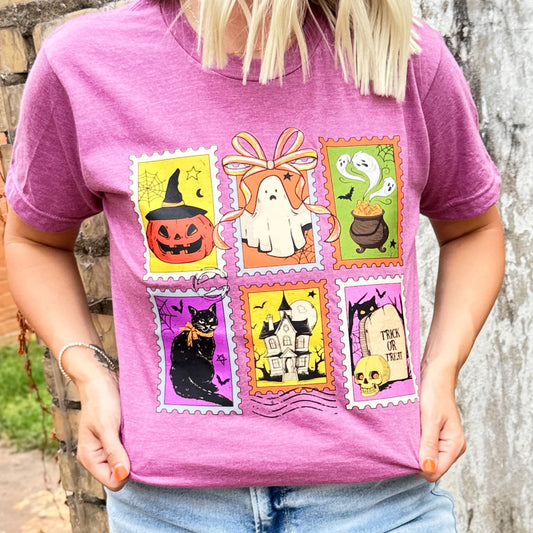 Halloween Cartoon Stamps Soft Graphic Tee
