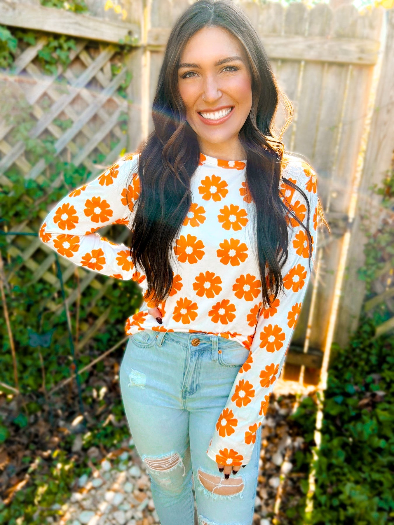 Delia Daisy Print Long Sleeve Top - Girl Code Couture