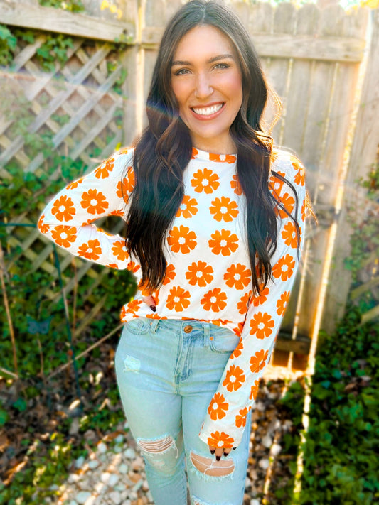 Delia Daisy Print Long Sleeve Top - Girl Code Couture
