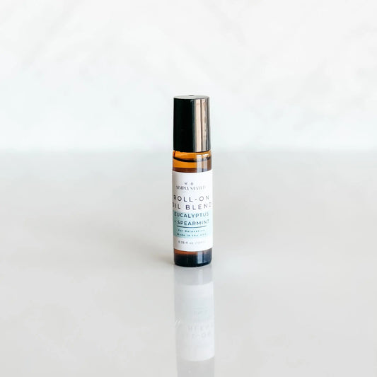 Roll-on oil blend bottle on a white background
