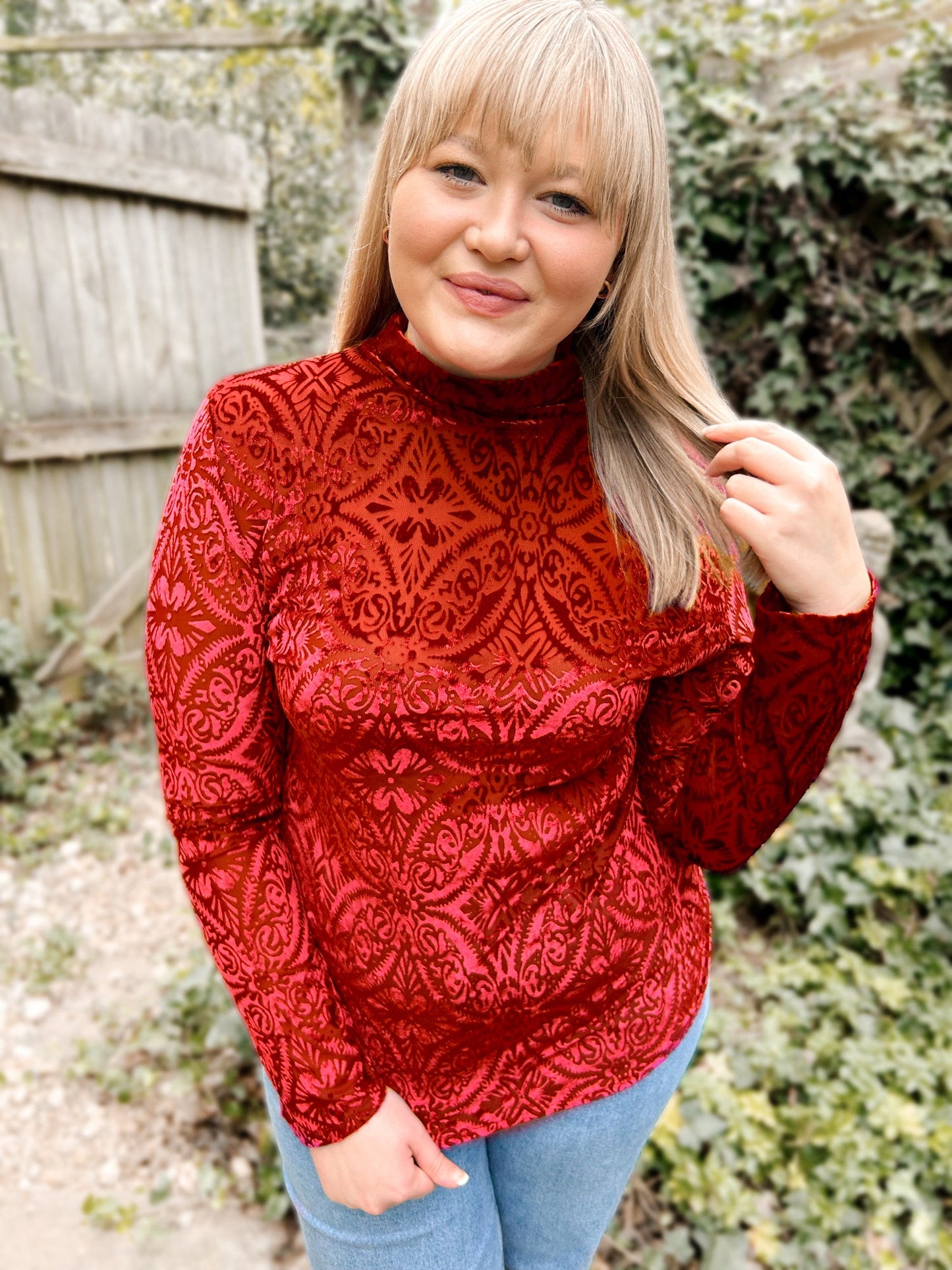 Mila Mesh & Velvet Mockneck Top - Girl Code Couture