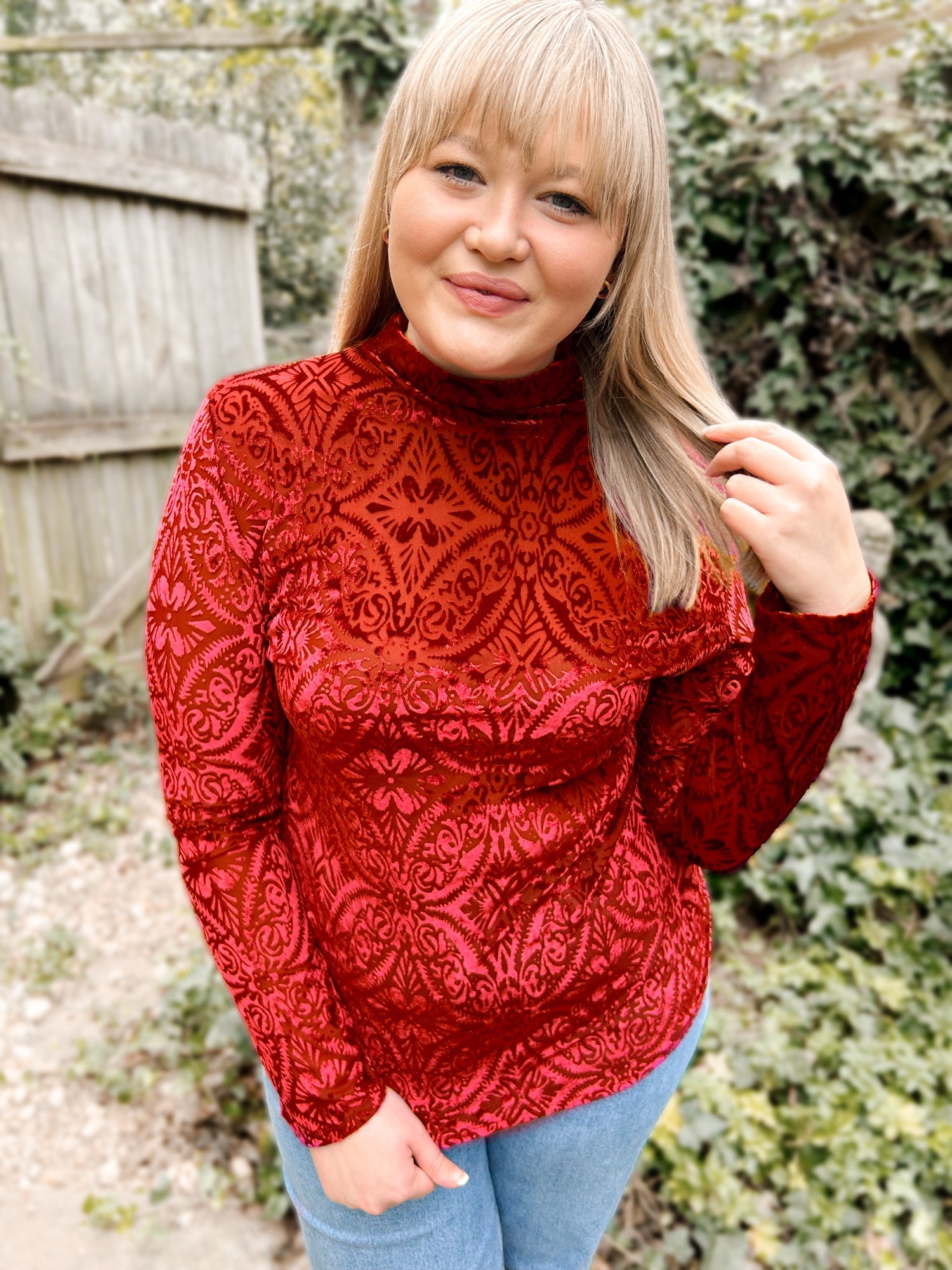 Mila Mesh & Velvet Mockneck Top - Girl Code Couture