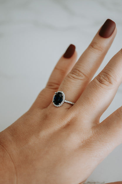 Halsey Sapphire Oval Cut Sterling Silver Ring