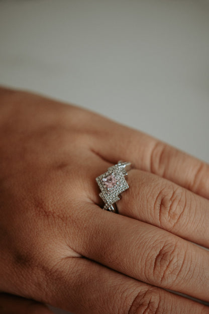 Rhian Pink Gemstone Princess Cut Sterling Silver Ring