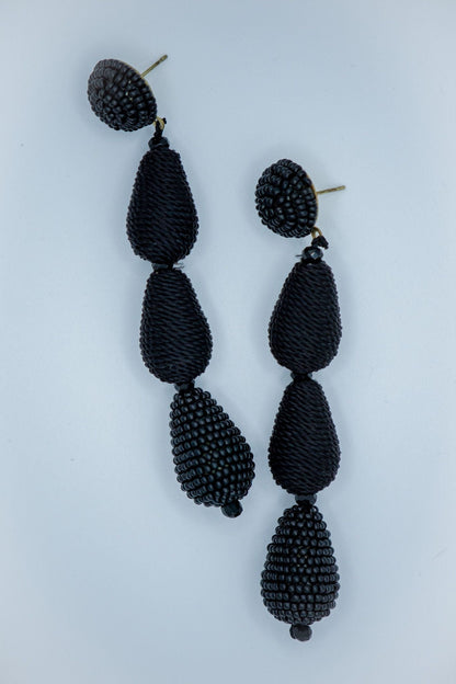 Triple Teardrop Sead Bead Earrings in Black