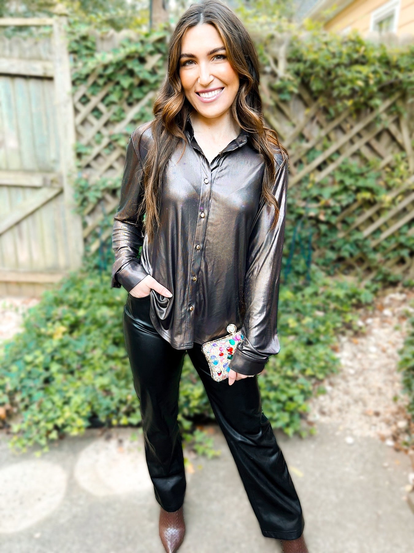 Halo Holographic Button - Up Blouse - Girl Code Couture