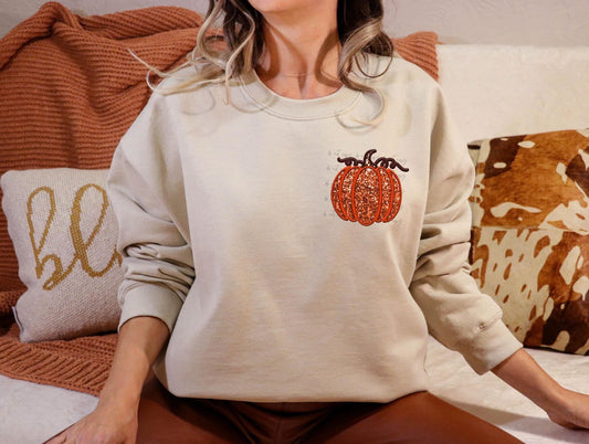 Faux Embroidery Sequin Pumpkin Pocket