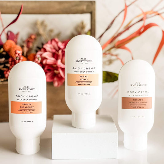 Fall Body Crème Collection – Orange Cranberry, Spiced Honey, and Toasted Marshmallow – seasonal skincare set