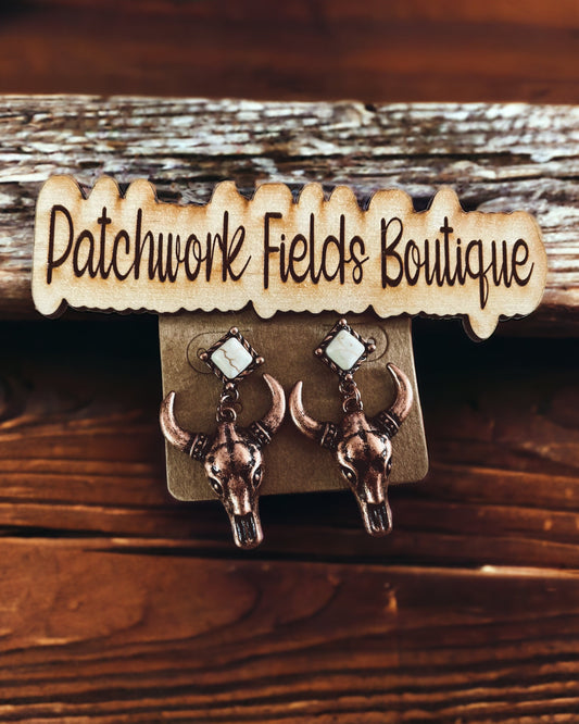 Rustic Spirit Steer Skull Earrings