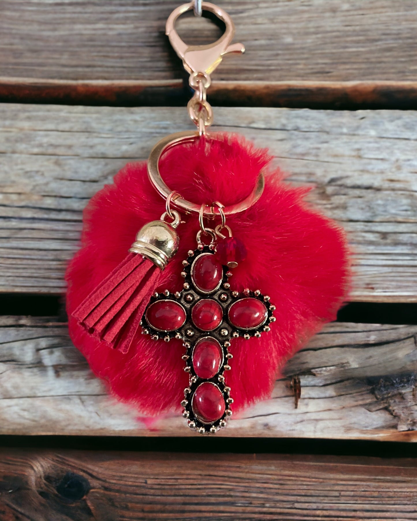Cross Red Poof Keychain