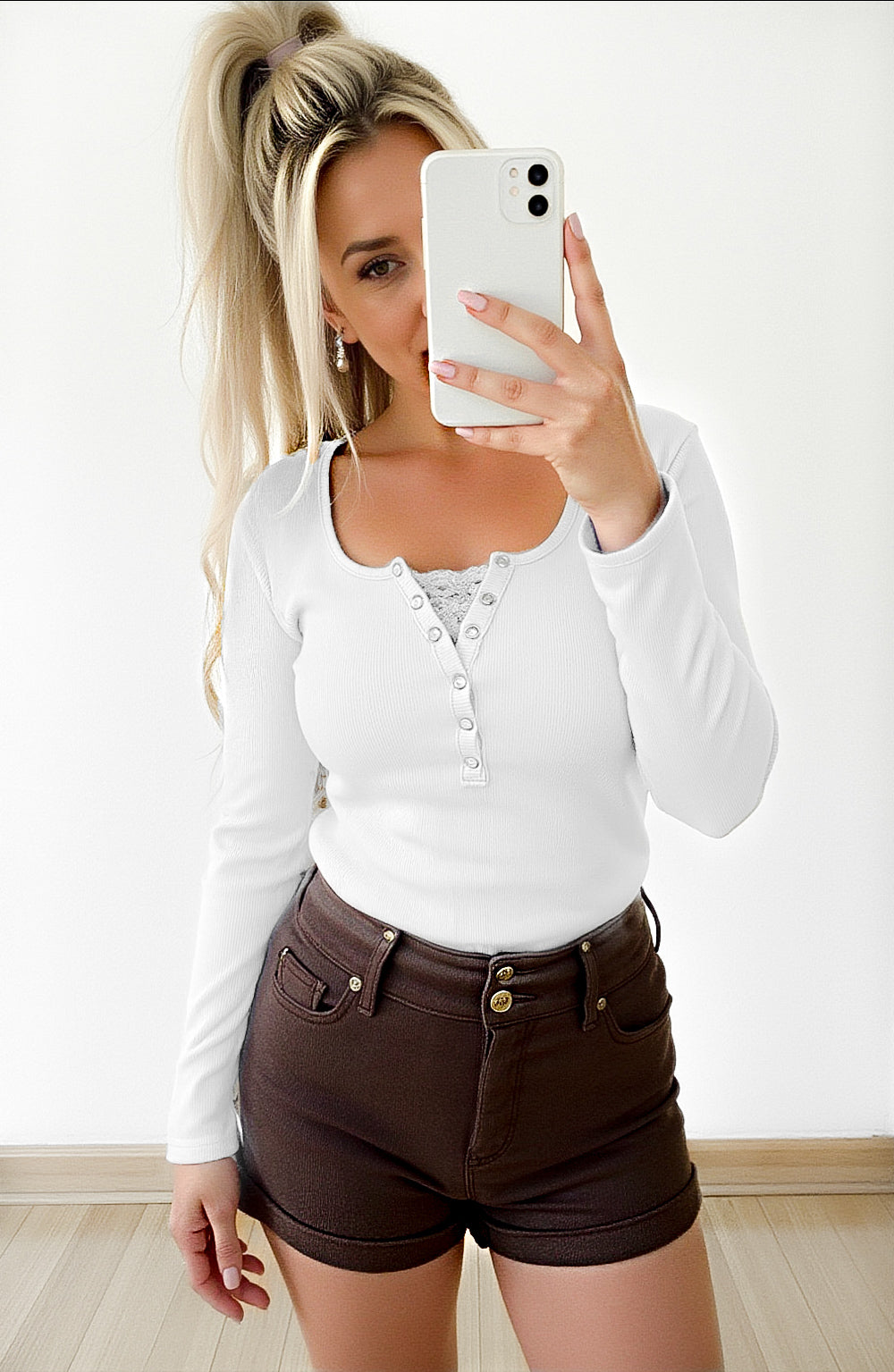 Payton Peekaboo - Lace Long Sleeve Ribbed Henley - Girl Code Couture