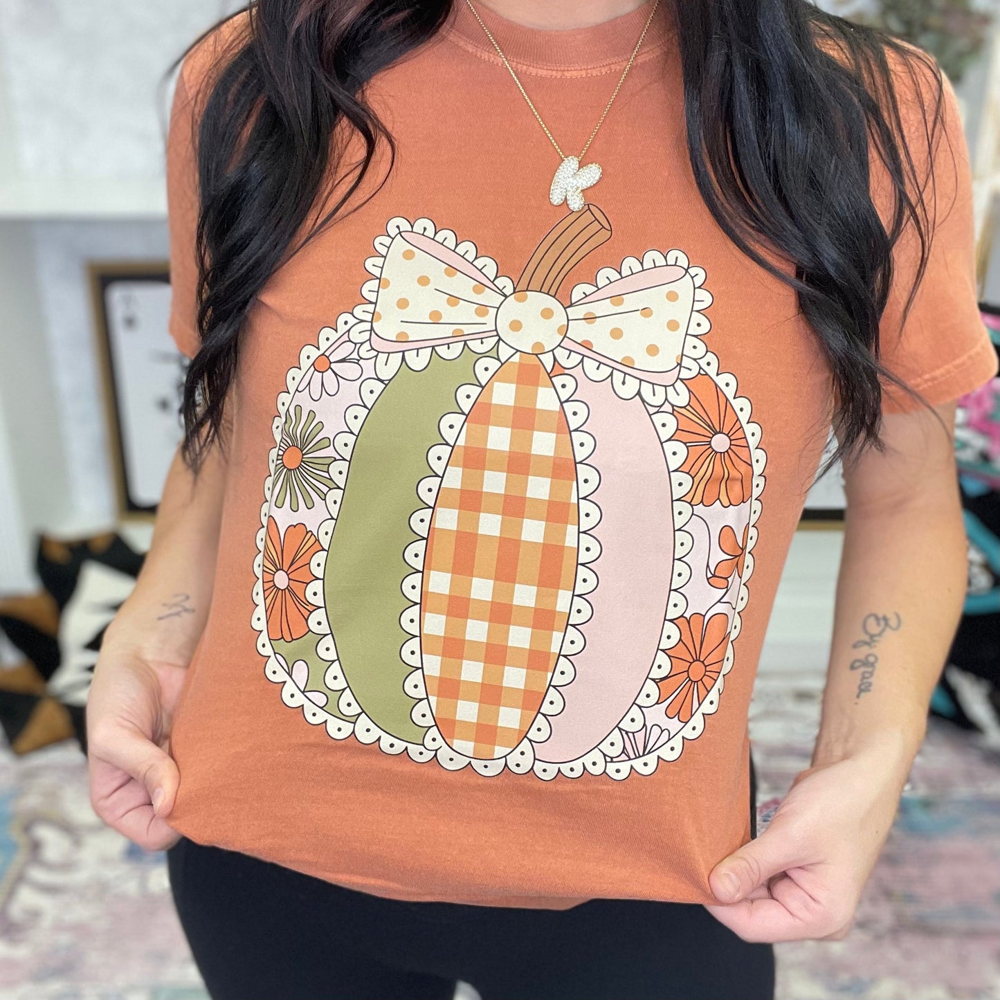Lace Patchwork Pumpkin Graphic Tee