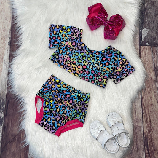 Multi Color Leopard Print Crop Top and Bummies
