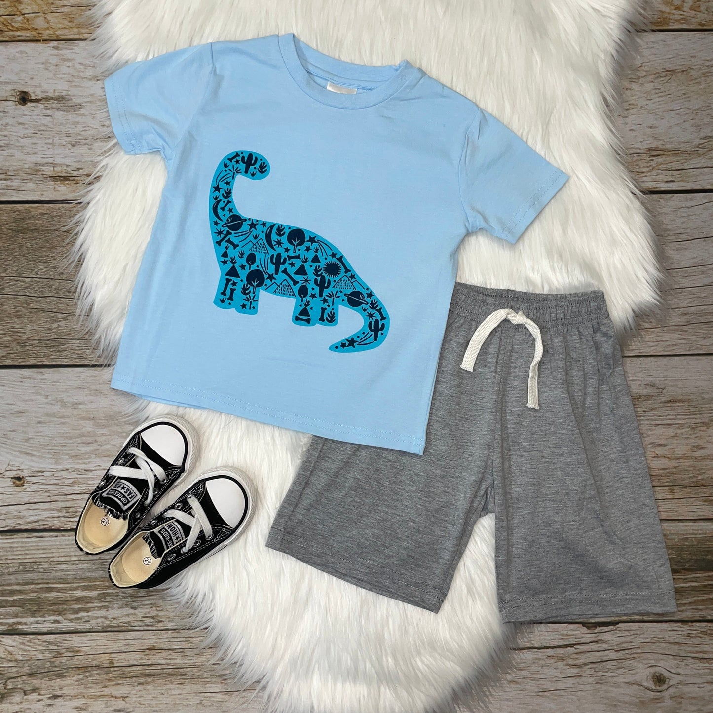 Dinosaur Blue and Gray T-Shirt and Short Set