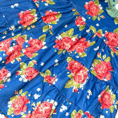 Blue and Coral Tiered Floral Dress