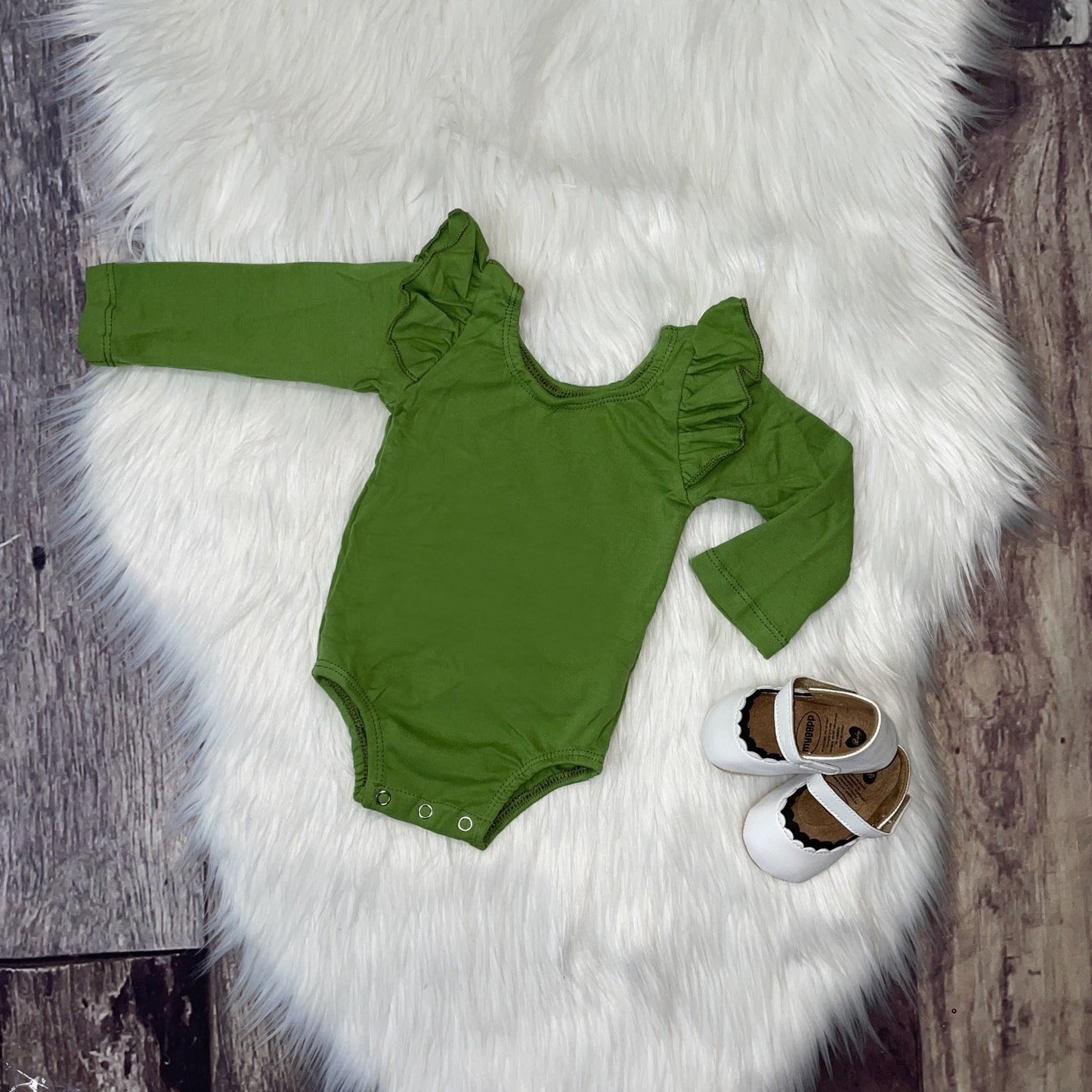 Knit Cotton Long Sleeve Leotard - Green