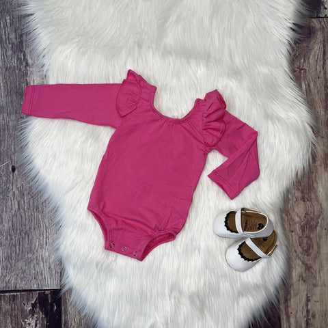 Knit Cotton Long Sleeve Leotard - Pink