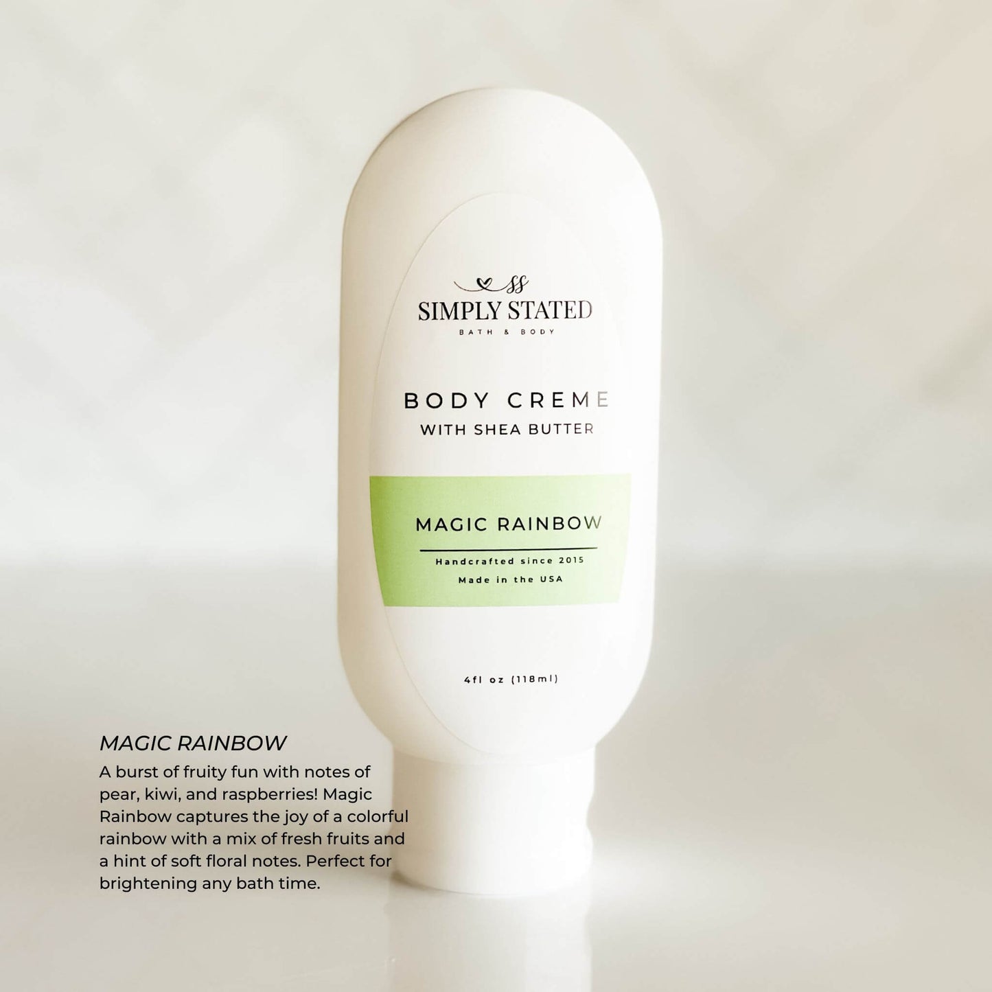 Magic Rainbow Kids Body Crème – a colorful, lightly fragranced lotion for kids' sensitive skin.