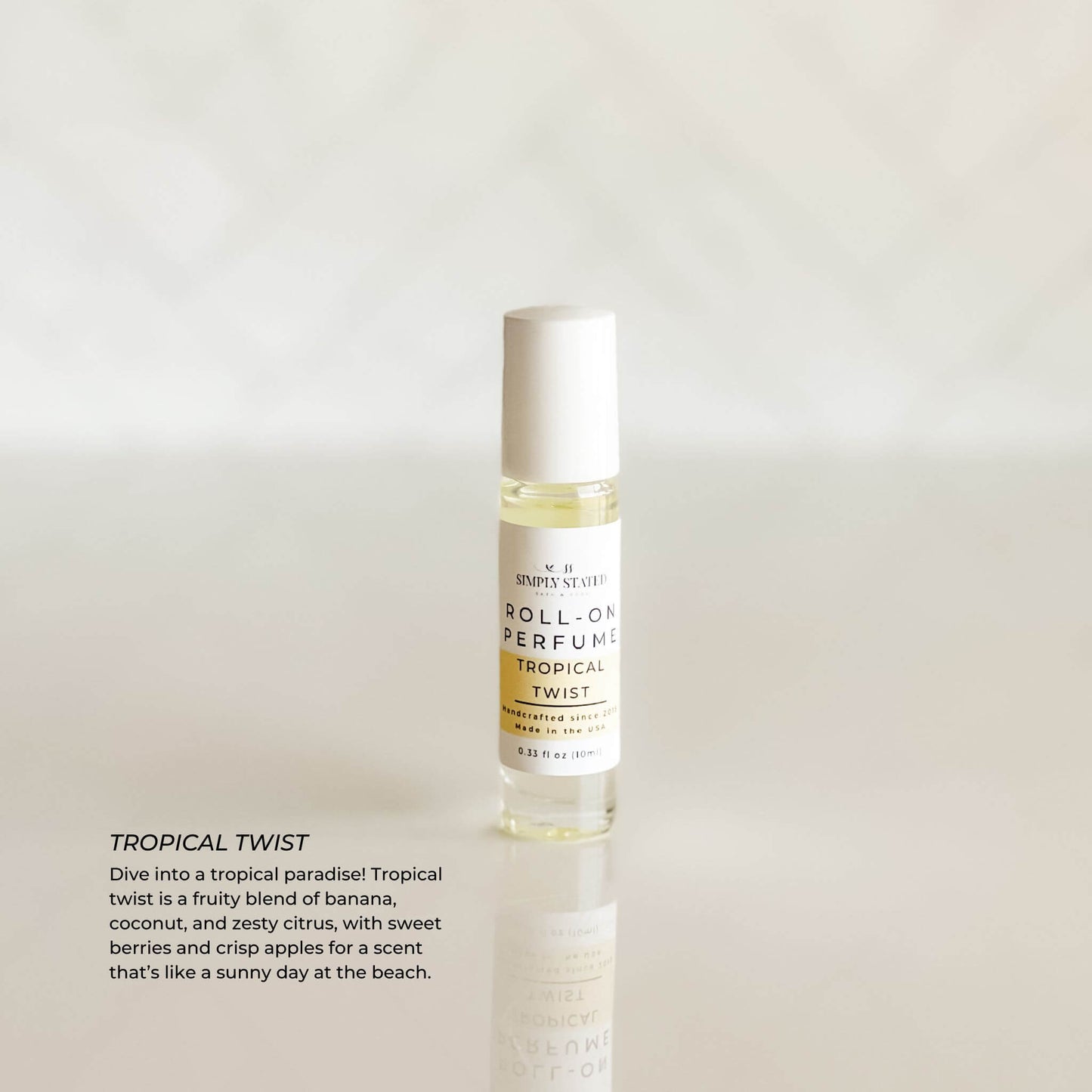 A tropical-scented kids' roll-on perfume with notes of banana, coconut, and citrus, offering a fun and safe fragrance for little ones.