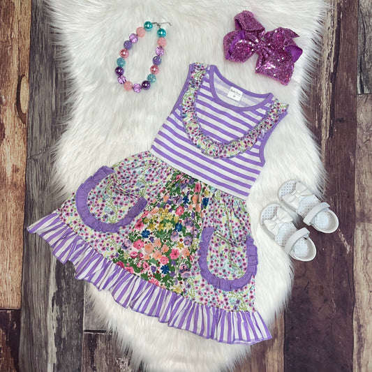 Lavender Floral & Stripe Pocket Dress