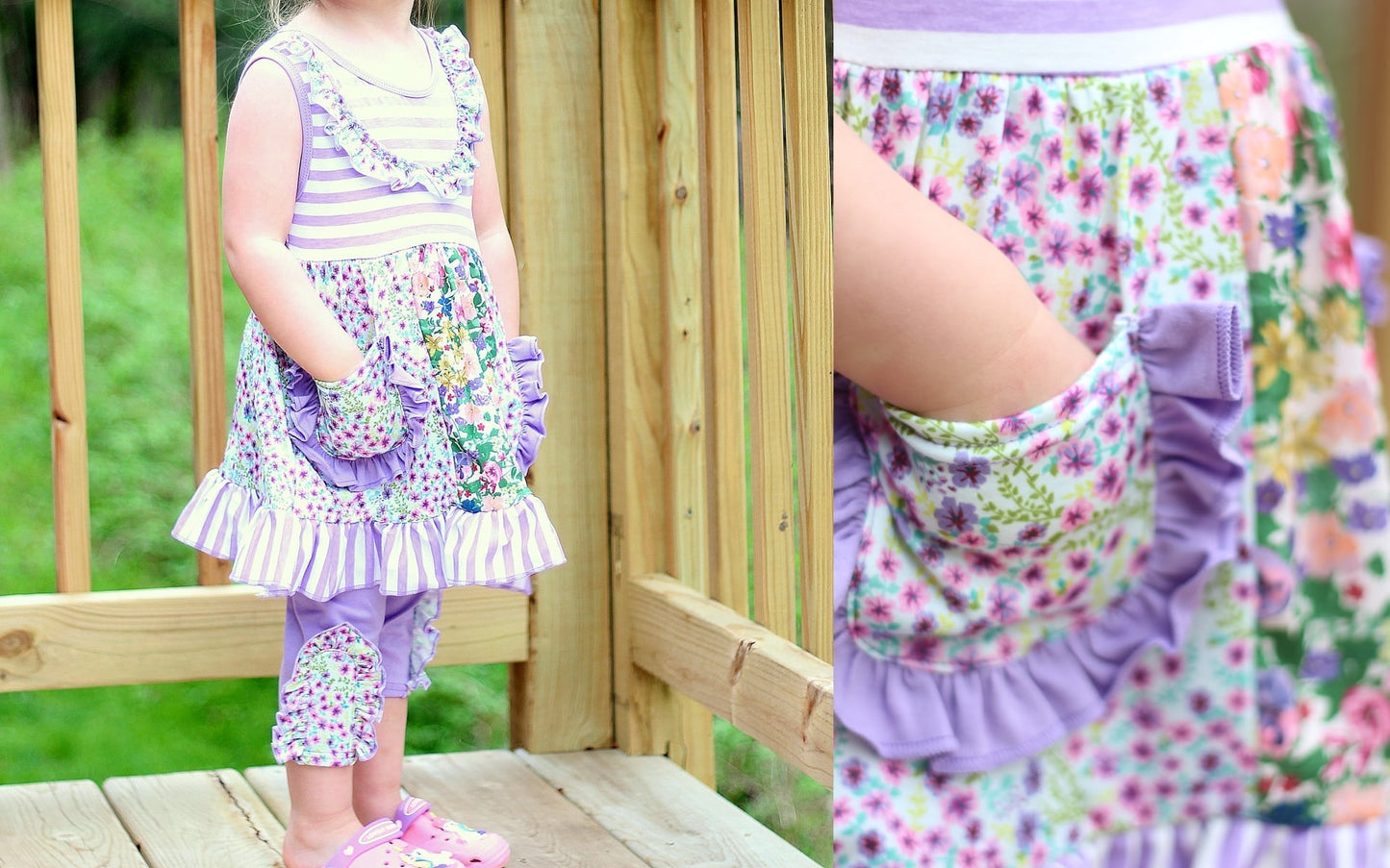 Lavender Floral & Stripe Pocket Tunic with Capris