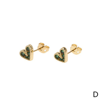 CZ Diamonds Hearts Dainty Stud Earrings - Emerald