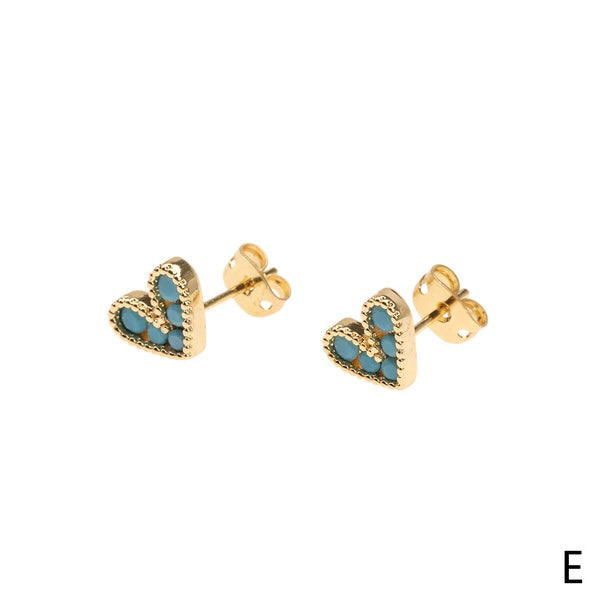 CZ Diamonds Hearts Dainty Stud Earrings - Turquoise
