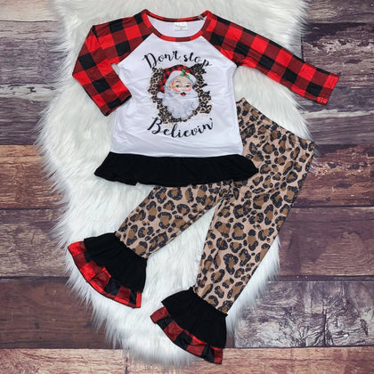 Don't Stop Believin' Buffalo Plaid & Leopard Long Sleeve Top and Pants Set