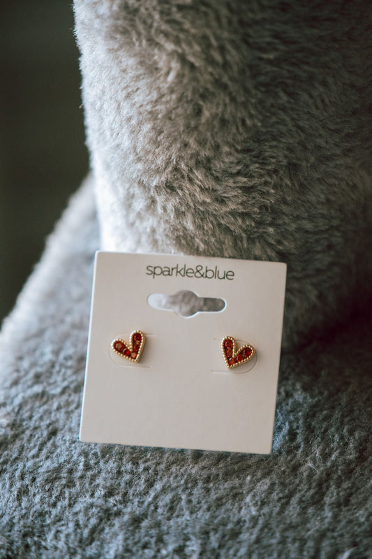 CZ Diamonds Hearts Dainty Stud Earrings - Red