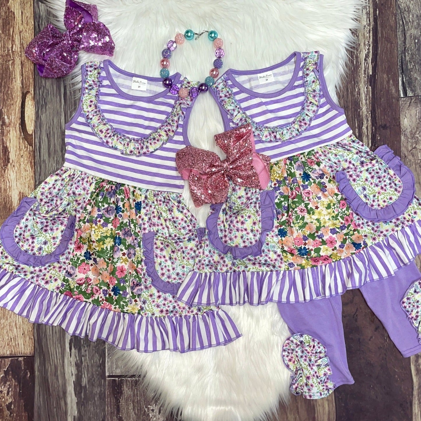 Lavender Floral & Stripe Pocket Dress