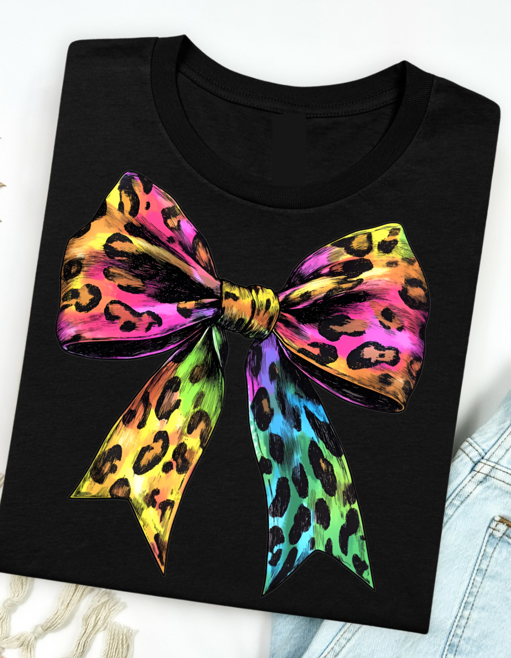 Neon Leopard Bow Graphic Tee