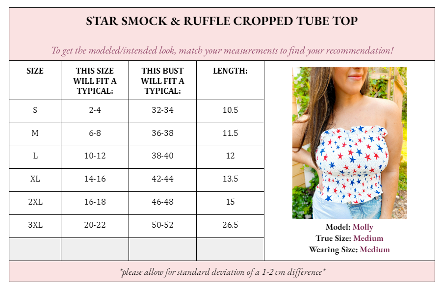 Star Smocked & Ruffled Cropped Tube Top - Girl Code Couture